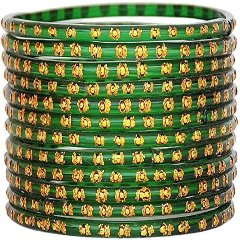JD'Z COLLECTION Glass Bangles For Women, Indian Traditional Jewelry Glass Bangles Set for Ethnic Daily Wear, Bollywood Bridal Bangles for Indian Marriage (Set of 12-2.8) - Green - Image 2